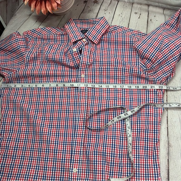 GAP Red Blue gingham plaid Casual Button Down Shirt medium tall nautical preppy - Picture 4 of 6